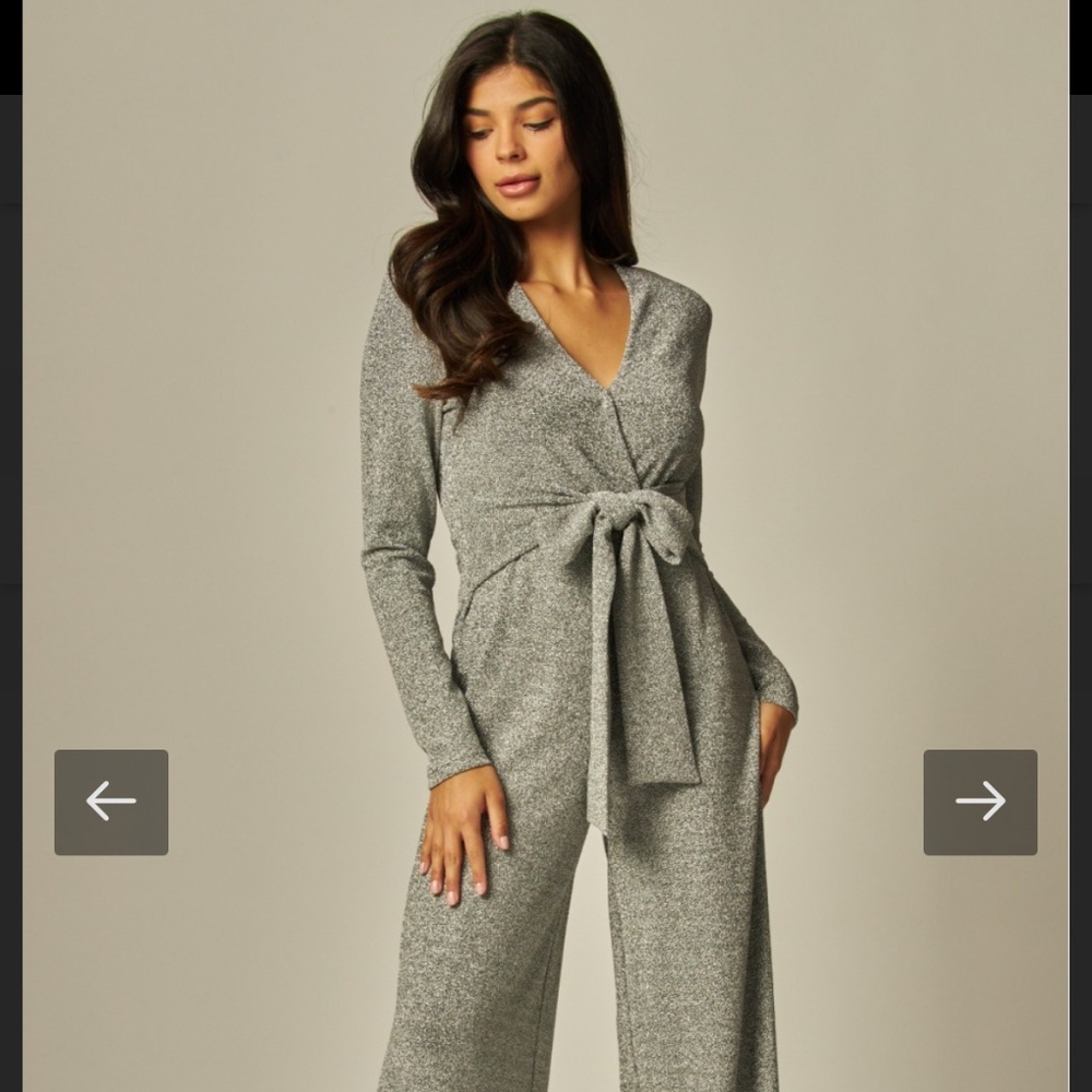 Gray Knit Wrap Jumpsuit with Tie Waist